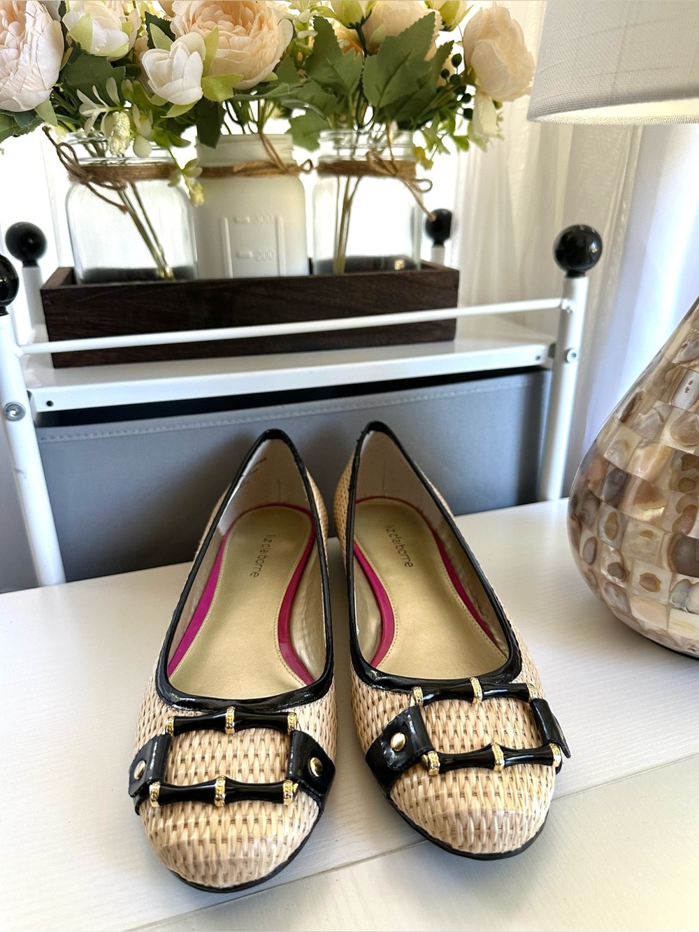 Liz Claiborne Aleya Raffia Ballet Flats Woven Coastal Natural Black Size 9M - Picture 4 of 9
